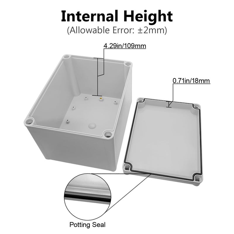 LeMotech Junction Box IP67 Waterproof Dustproof ABS Plastic Project Box for Electrical Outdoor Enclosure Gray 7.9 x 5.9 x 5.1 inch (200 x 150 x 130 mm) - Image 4